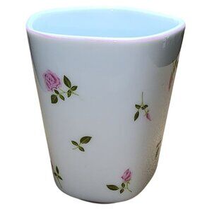 Vintage Andre Richard Rosebuds Roses Bathroom Cup Japan MCM White Pink Glass